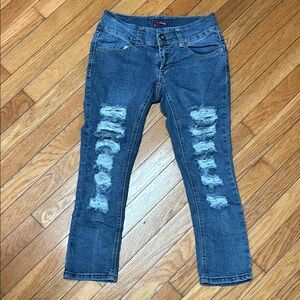 BONGO Blue Skinny Half Calf Distressed Jeans